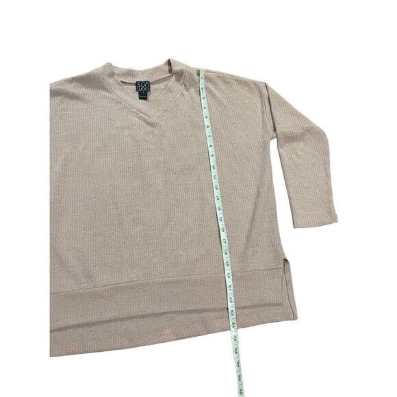 Clara Sun Woo  light pink Vneck sweater sz small split hem ribbed knit - Picture 6 of 10